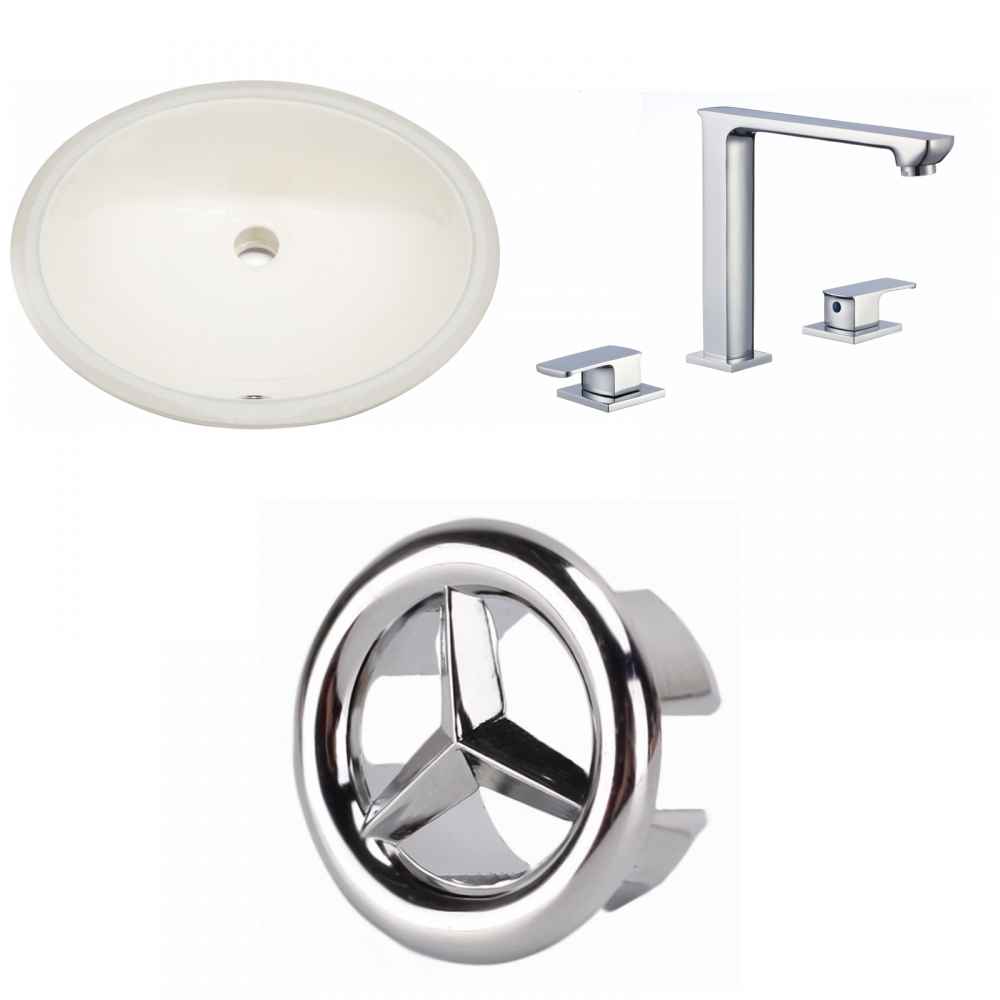 19.5-in. W CUPC Oval Bathroom Undermount Sink Set In Biscuit - Chrome Hardware