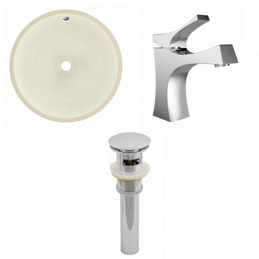 16-in. W Round Bathroom Undermount Sink Set In Biscuit - Chrome Hardware - Overflow Drain Incl.