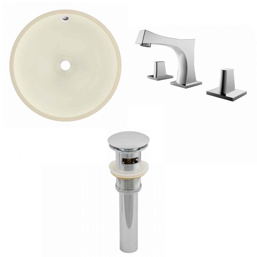 16-in. W Round Bathroom Undermount Sink Set In Biscuit - Chrome Hardware - Overflow Drain Incl.
