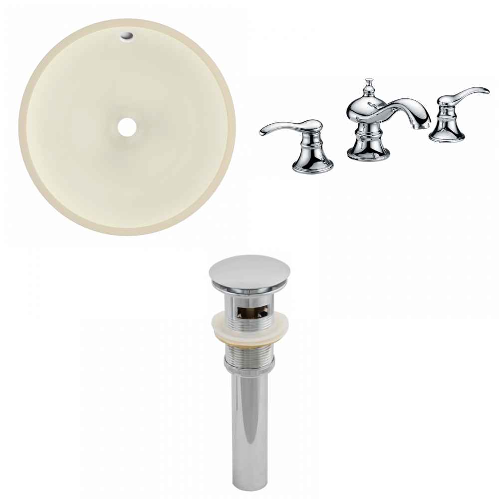 16-in. W Round Bathroom Undermount Sink Set In Biscuit - Chrome Hardware - Overflow Drain Incl.