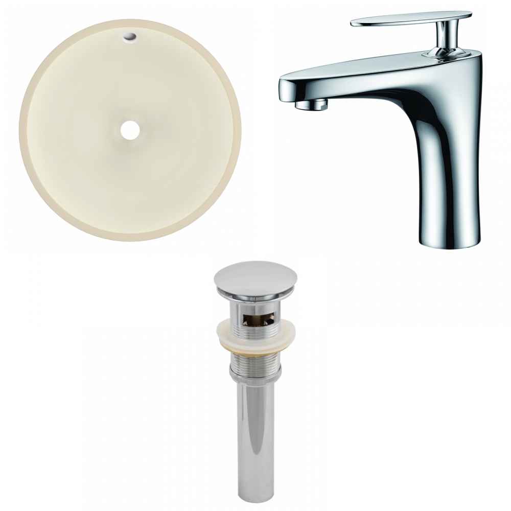 16-in. W Round Bathroom Undermount Sink Set In Biscuit - Chrome Hardware - Overflow Drain Incl.