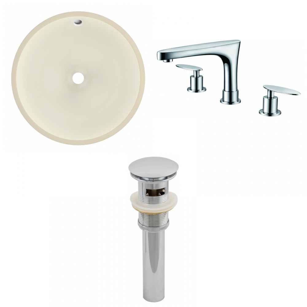16-in. W Round Bathroom Undermount Sink Set In Biscuit - Chrome Hardware - Overflow Drain Incl.