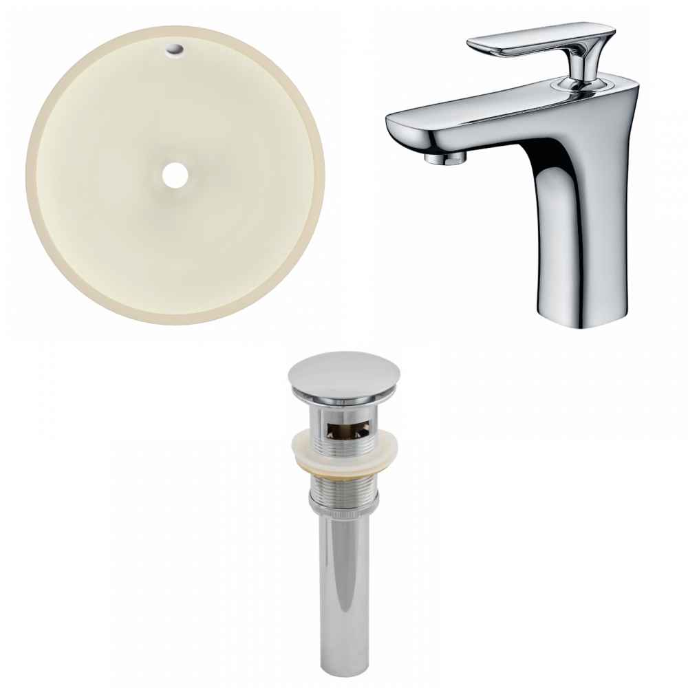 16-in. W Round Bathroom Undermount Sink Set In Biscuit - Chrome Hardware - Overflow Drain Incl.