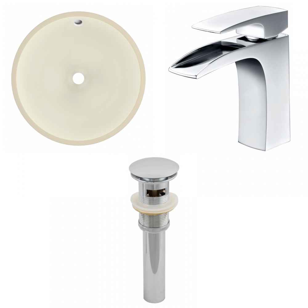 16-in. W Round Bathroom Undermount Sink Set In Biscuit - Chrome Hardware - Overflow Drain Incl.