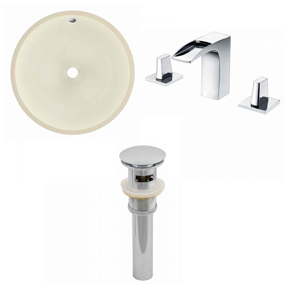 16-in. W Round Bathroom Undermount Sink Set In Biscuit - Chrome Hardware - Overflow Drain Incl.