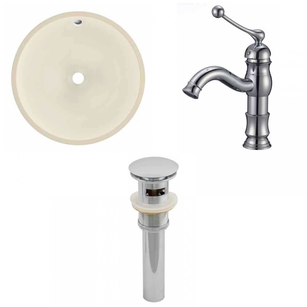 16-in. W Round Bathroom Undermount Sink Set In Biscuit - Chrome Hardware - Overflow Drain Incl.