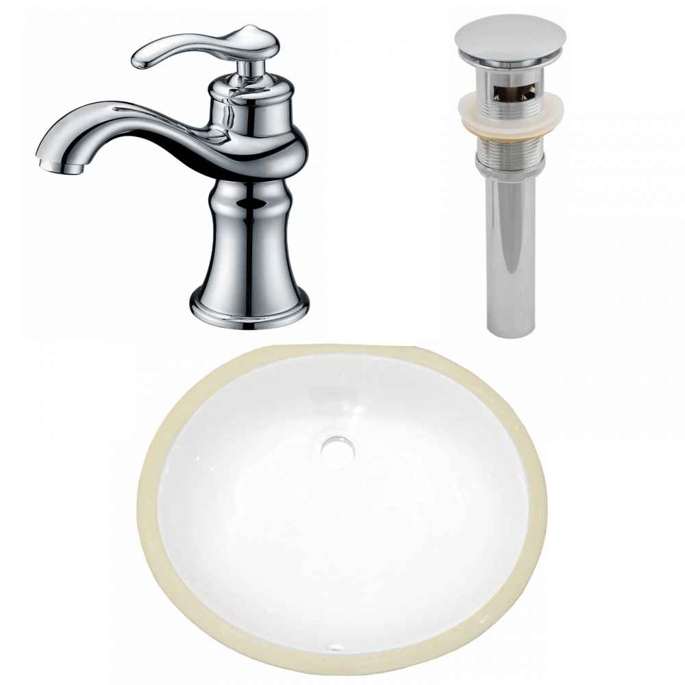 16.5-in. W CSA Oval Bathroom Undermount Sink Set In White - Chrome Hardware - Overflow Drain Incl.