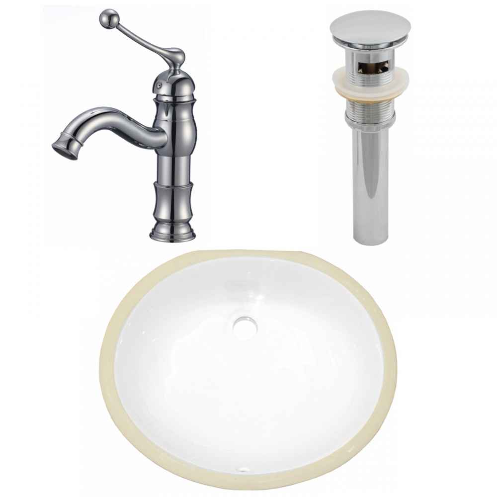 16.5-in. W CSA Oval Bathroom Undermount Sink Set In White - Chrome Hardware - Overflow Drain Incl.