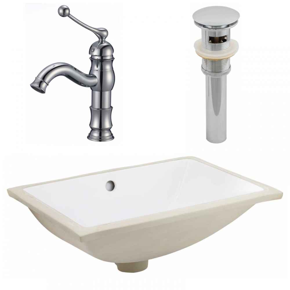 20.75-in. W CSA Rectangle Bathroom Undermount Sink Set In White - Chrome Hardware - Overflow Drain Incl.