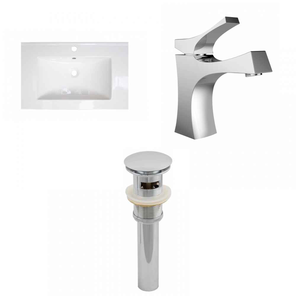 24.25-in. W 1 Hole Ceramic Top Set In White Color - Overflow Drain Incl.