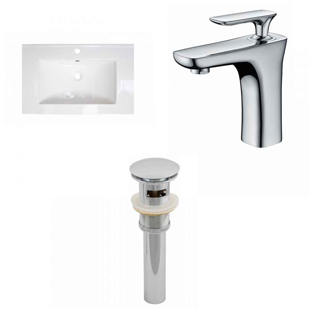24.25-in. W 1 Hole Ceramic Top Set In White Color - Overflow Drain Incl.