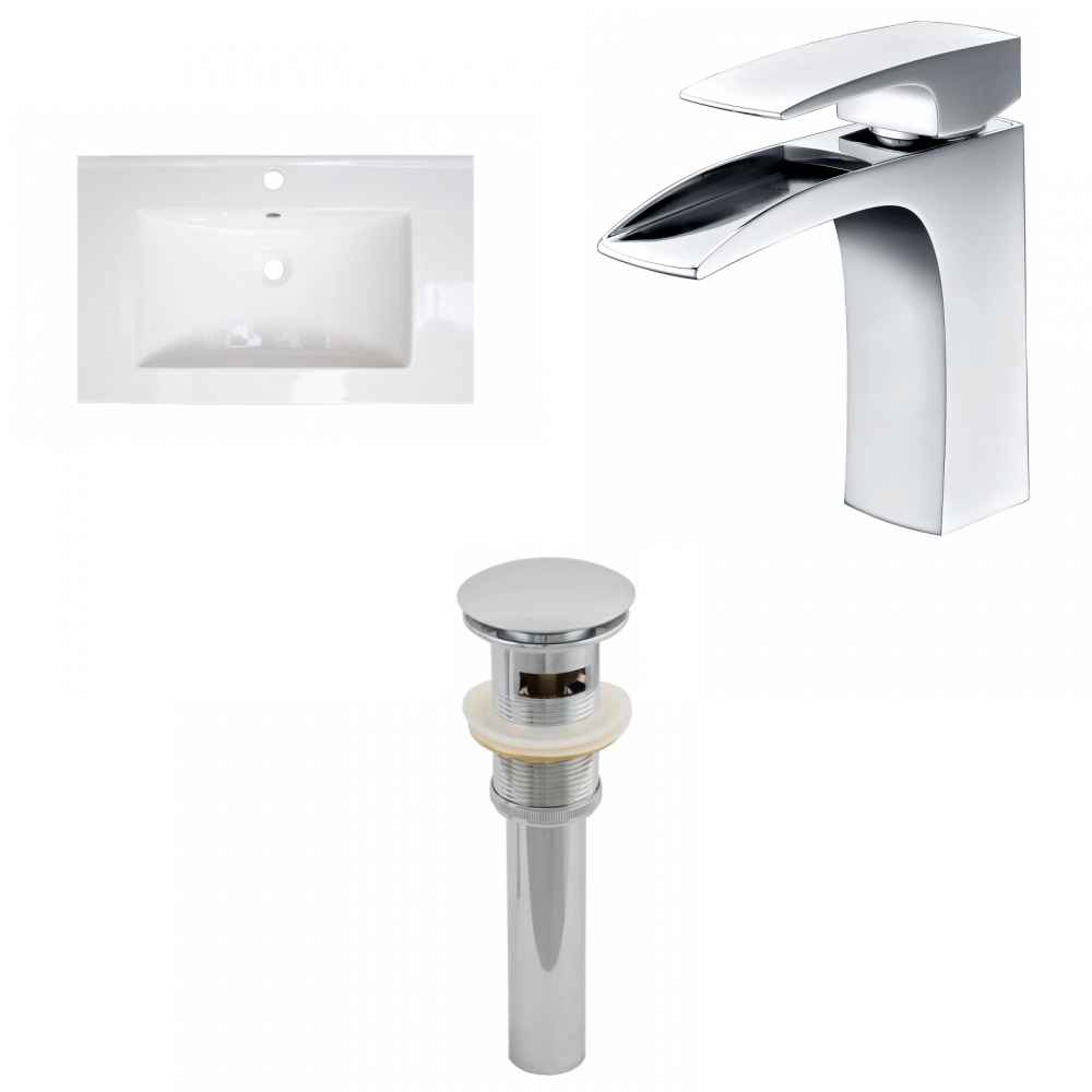 24.25-in. W 1 Hole Ceramic Top Set In White Color - Overflow Drain Incl.