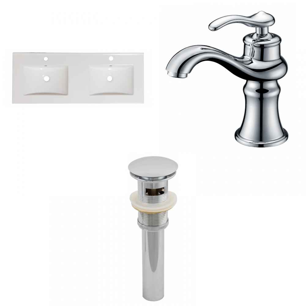 48-in. W 1 Hole Ceramic Top Set In White Color - Overflow Drain Incl.