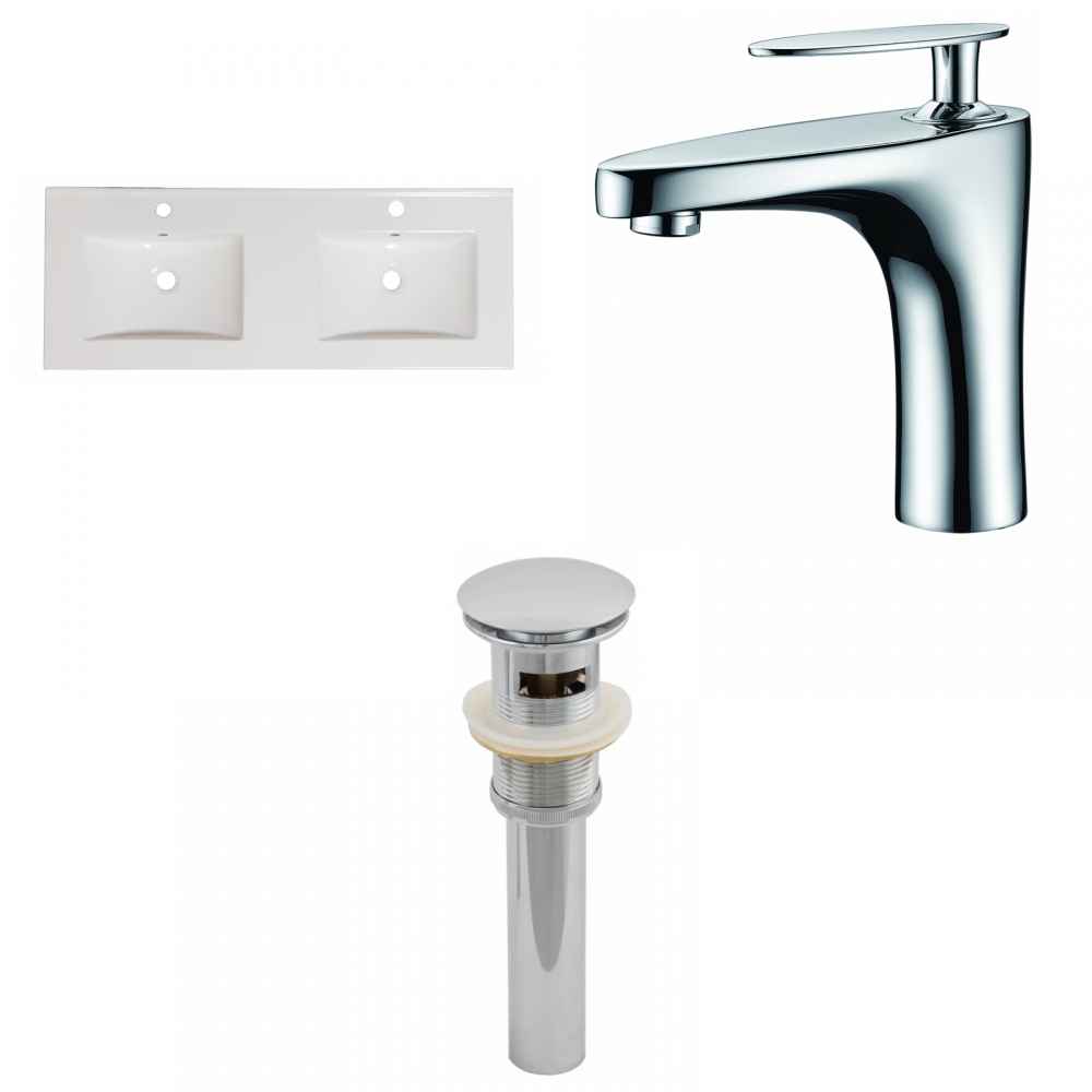 48-in. W 1 Hole Ceramic Top Set In White Color - Overflow Drain Incl.