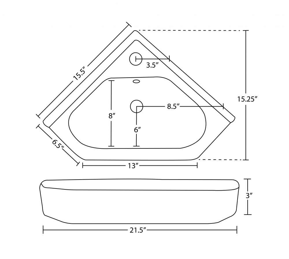 21.5-in. x 15.25-in. Unique Bathroom Vessel Sink White Enamel Glaze