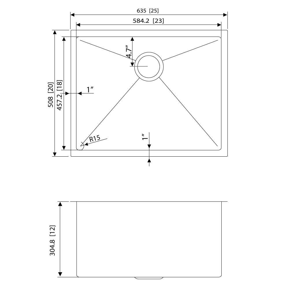 25-in. W CSA Approved Stainless Steel Kitchen Sink With 1 Bowl And 16 Gauge