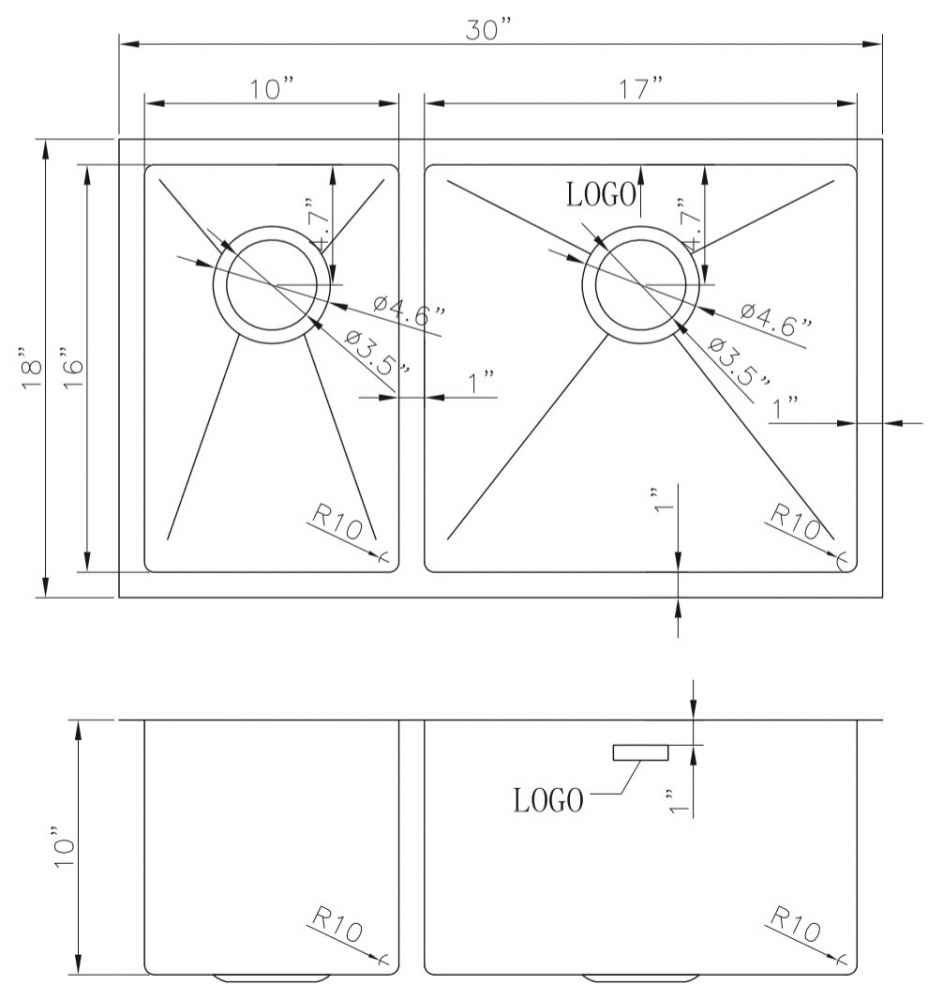30-in. W CSA Approved Stainless Steel Kitchen Sink With 2 Bowl And 18 Gauge