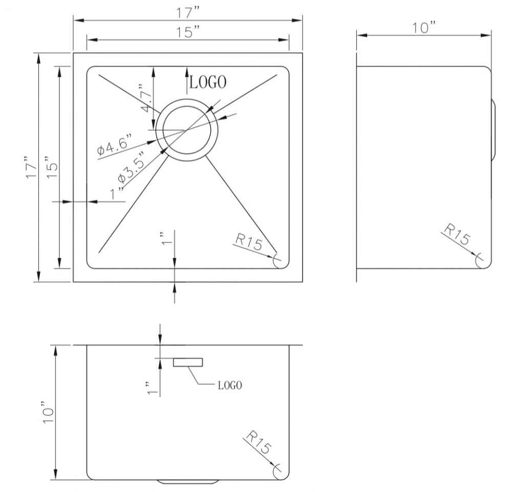 17-in. W CSA Approved Stainless Steel Kitchen Sink With 1 Bowl And 18 Gauge