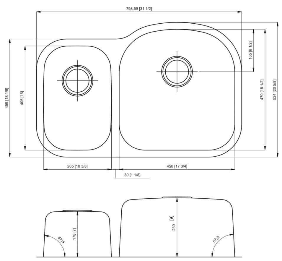 31.5-in. W CSA Approved Stainless Steel Kitchen Sink With 2 Bowl And 18 Gauge
