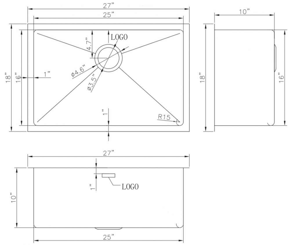 27-in. W CSA Approved Stainless Steel Kitchen Sink With 1 Bowl And 18 Gauge