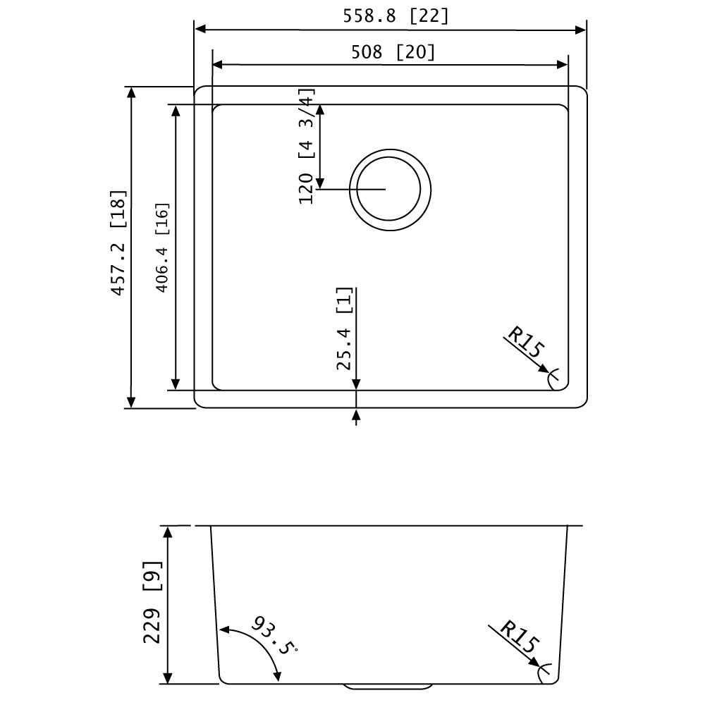 22-in. W CSA Approved Stainless Steel Kitchen Sink With 1 Bowl And 18 Gauge