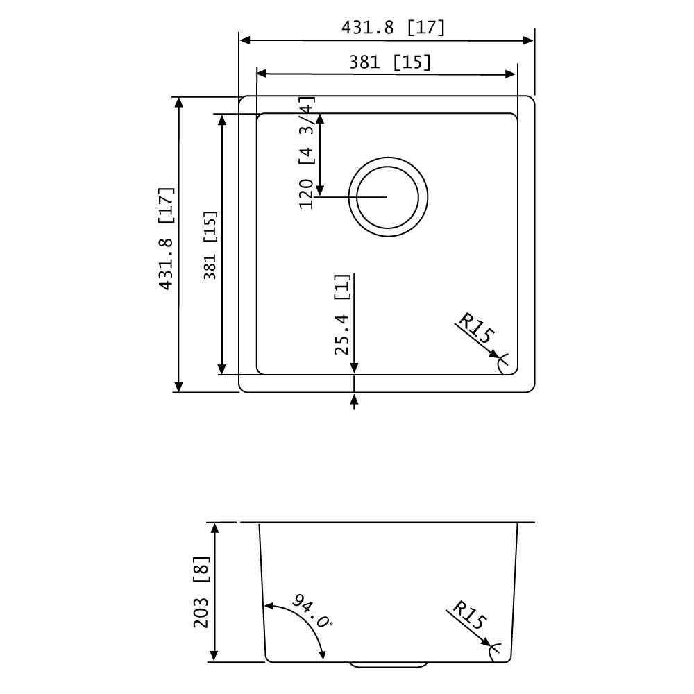 17-in. W CSA Approved Stainless Steel Kitchen Sink With 1 Bowl And 18 Gauge