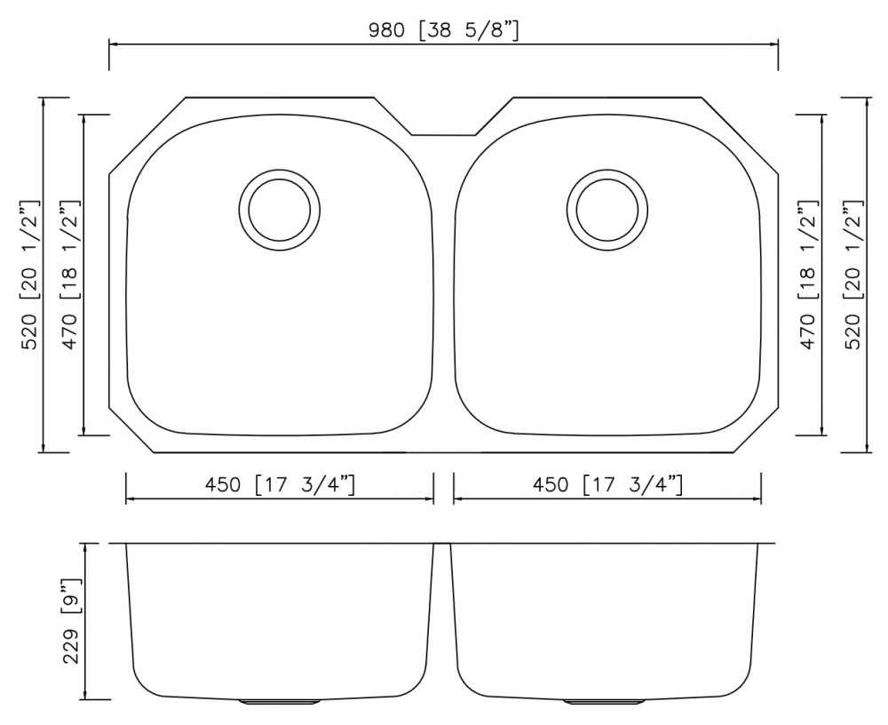 38.625-in. W CSA Approved Stainless Steel Kitchen Sink With 2 Bowl And 18 Gauge