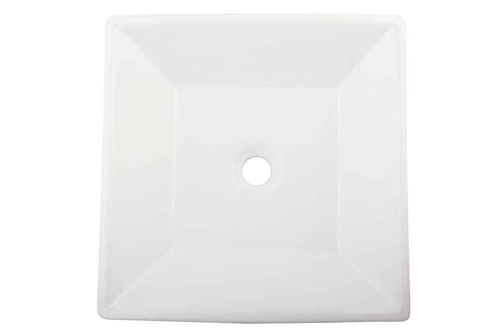 16.375-in. x 16.375-in. Square Bathroom Vessel Sink White Enamel Glaze