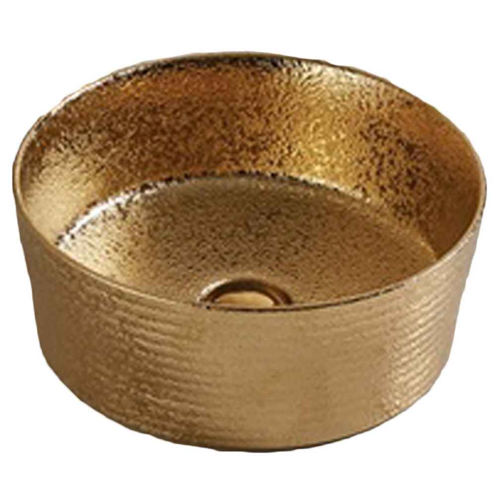 14.09-in. x 14.09-in. Round Bathroom Vessel Sink Gold Enamel Glaze