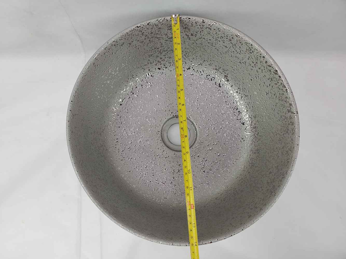 14.09-in. x 14.09-in. Round Bathroom Vessel Sink Silver Enamel Glaze