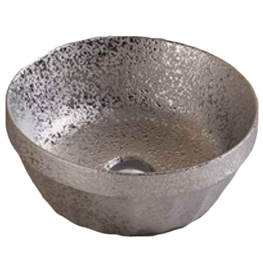 14.09-in. x 14.09-in. Round Bathroom Vessel Sink Silver Enamel Glaze
