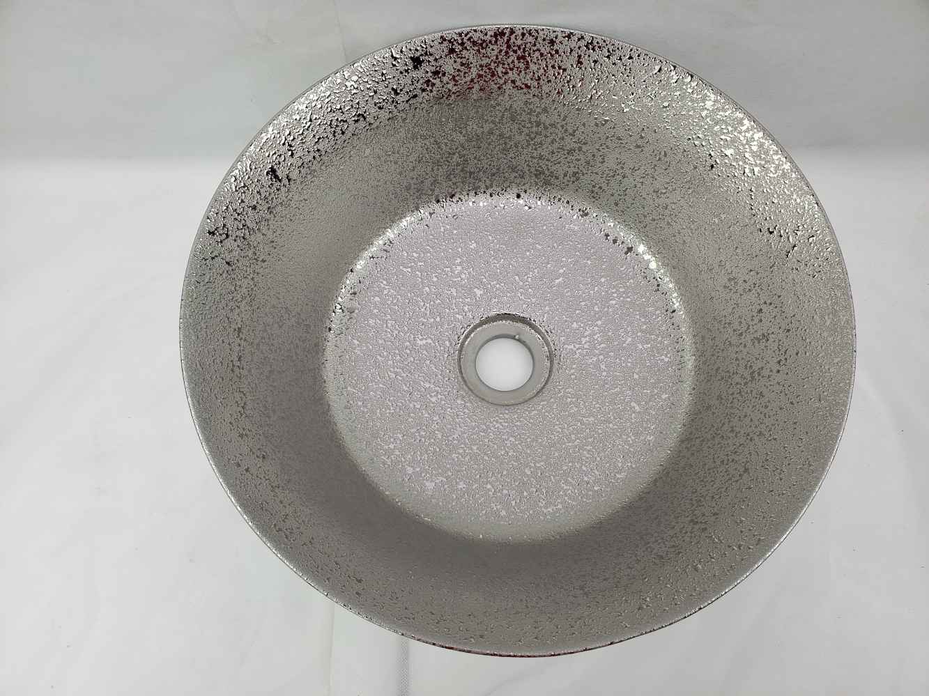 15.94-in. x 15.94-in. Round Bathroom Vessel Sink Silver Enamel Glaze