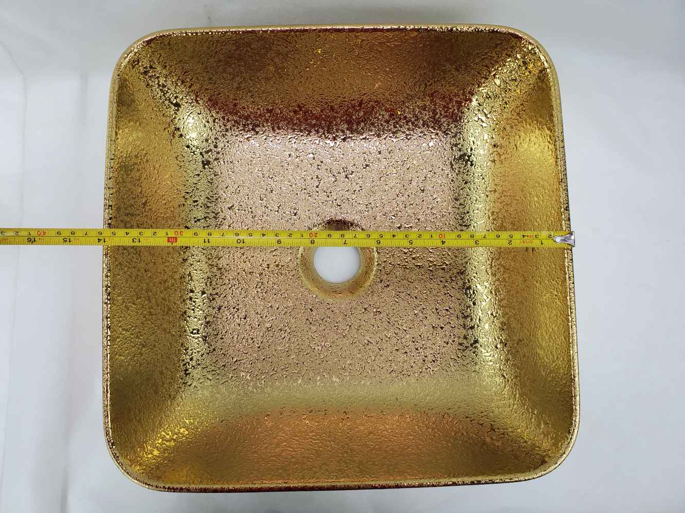 14.17-in. x 14.17-in. Square Bathroom Vessel Sink Gold Enamel Glaze