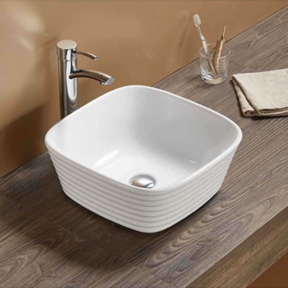15.74-in. x 15.74-in. Square Bathroom Vessel Sink White Enamel Glaze