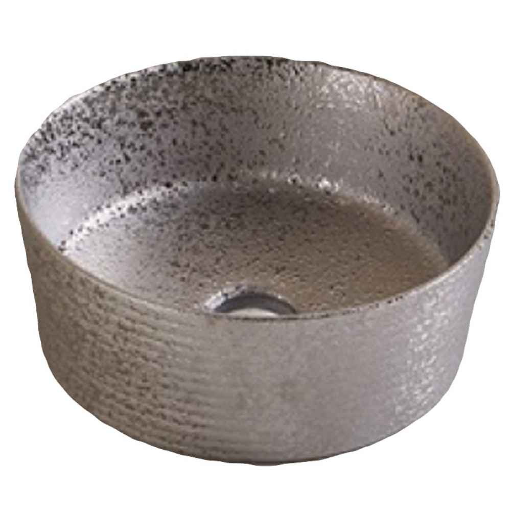 14.09-in. x 14.09-in. Round Bathroom Vessel Sink Silver Enamel Glaze