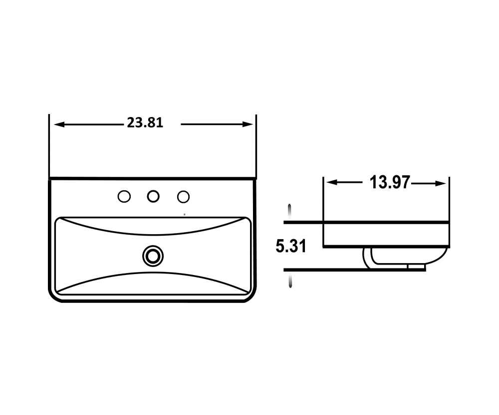 23.81-in. x 13.97-in. Rectangle Bathroom Vessel Sink White Enamel Glaze