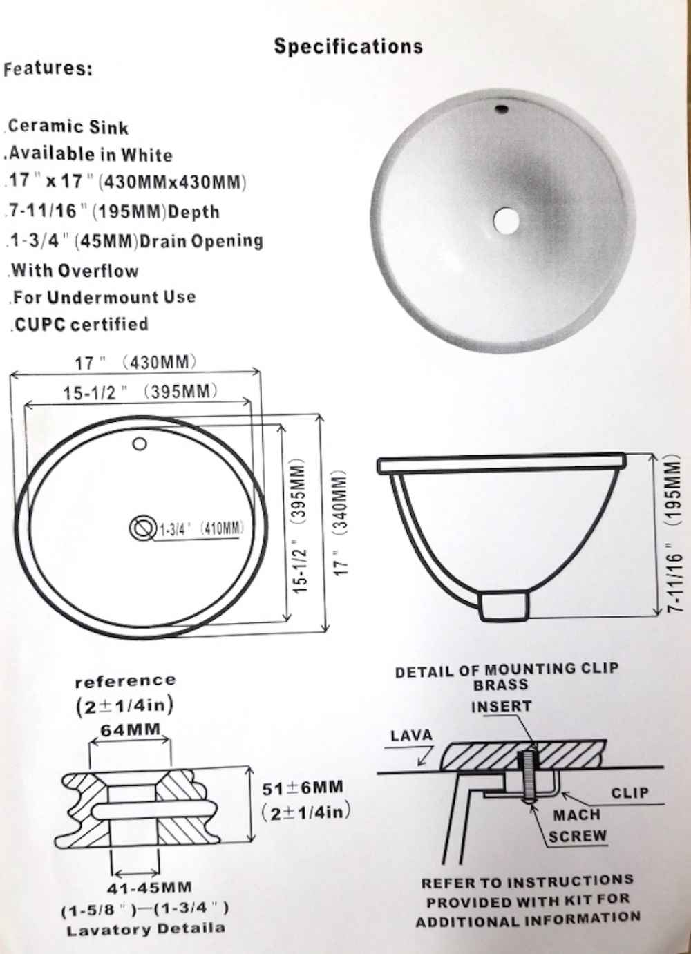 17-in. x 17-in. Ceramic Bathroom Undermount Sink In White CUPC