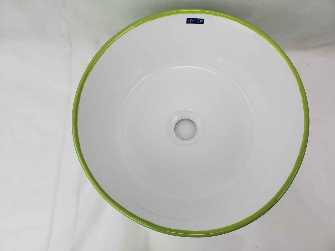 14.09-in. x 14.09-in. Round Bathroom Vessel Sink Olive-White Enamel Glaze