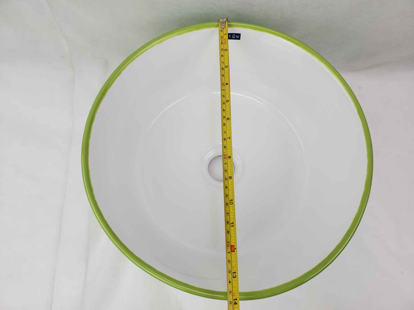 14.09-in. x 14.09-in. Round Bathroom Vessel Sink Olive-White Enamel Glaze