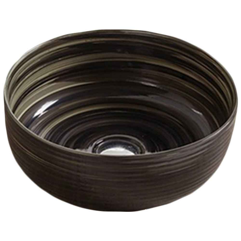 14.09-in. x 14.09-in. Round Bathroom Vessel Sink Black Swirl Enamel Glaze