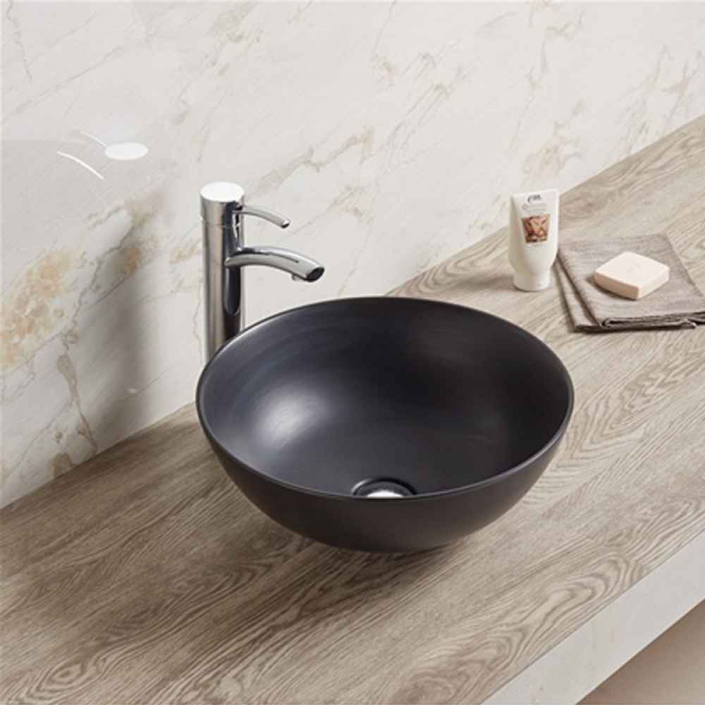 16.34-in. x 16.34-in. Round Bathroom Vessel Sink Black Enamel Glaze