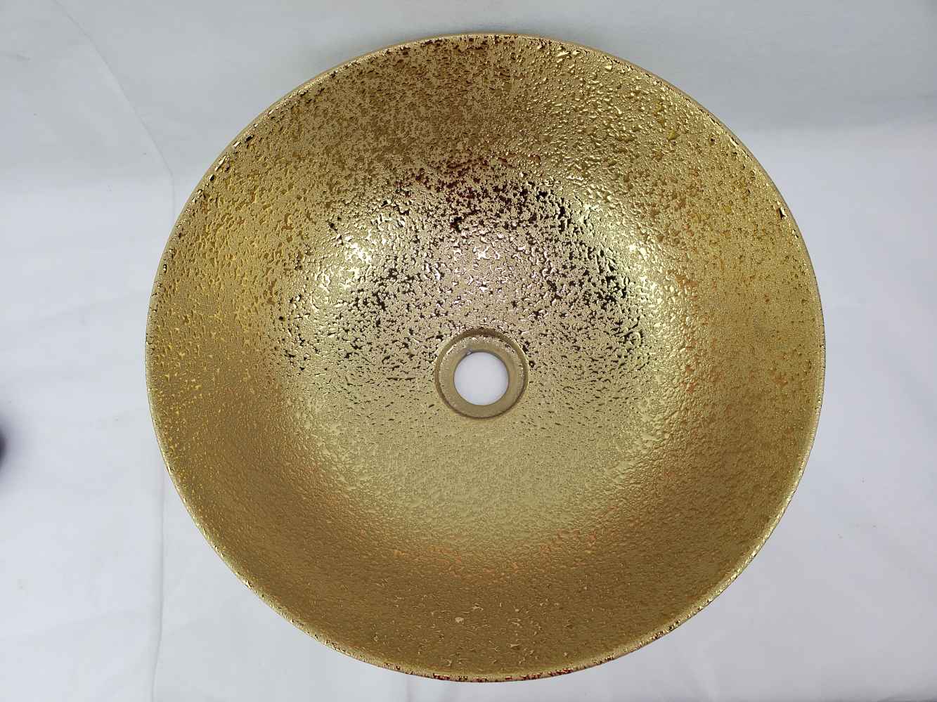 16.34-in. x 16.34-in. Round Bathroom Vessel Sink Gold Enamel Glaze