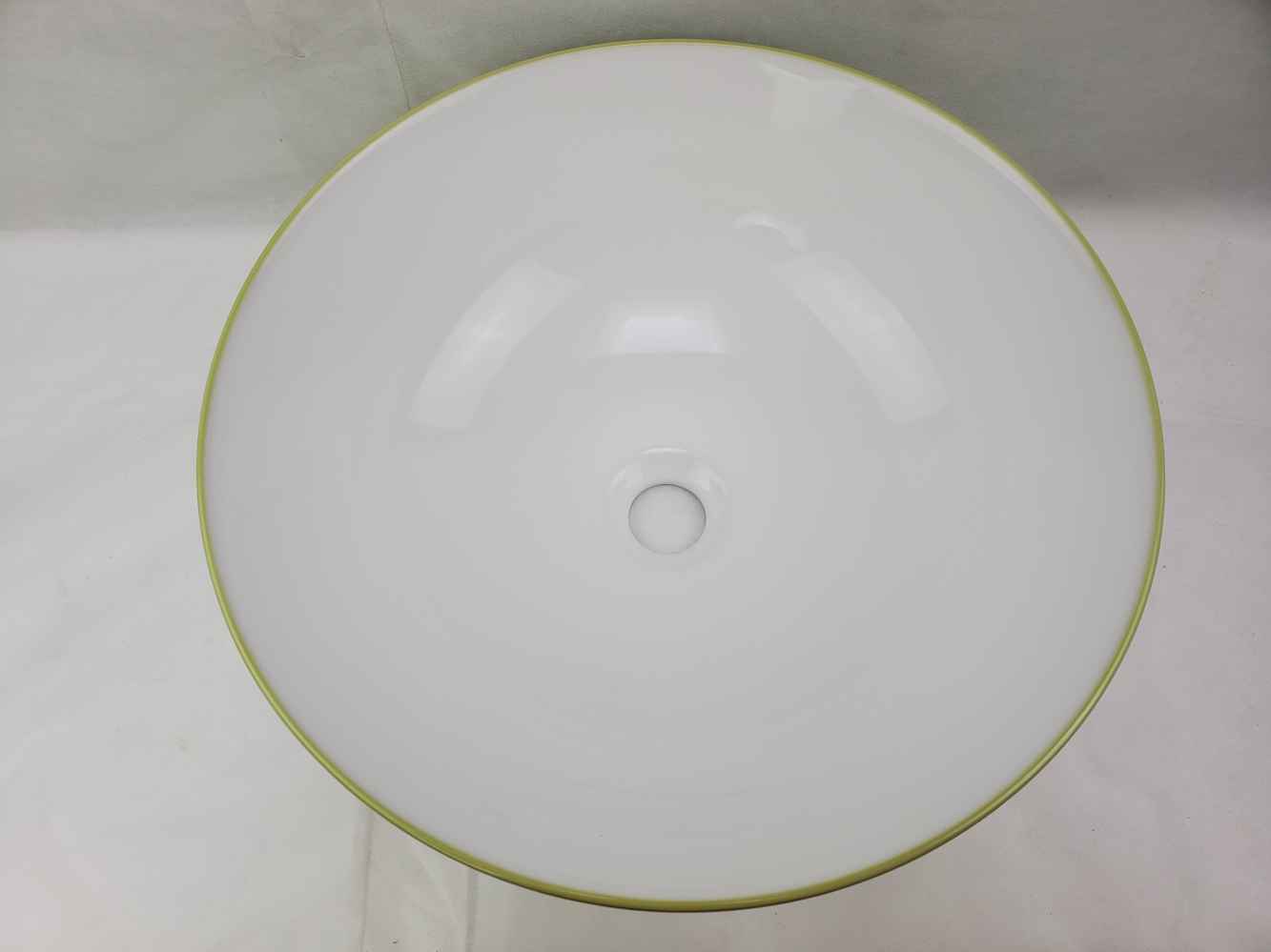 16.34-in. x 16.34-in. Round Bathroom Vessel Sink Olive Swirl-White Enamel Glaze