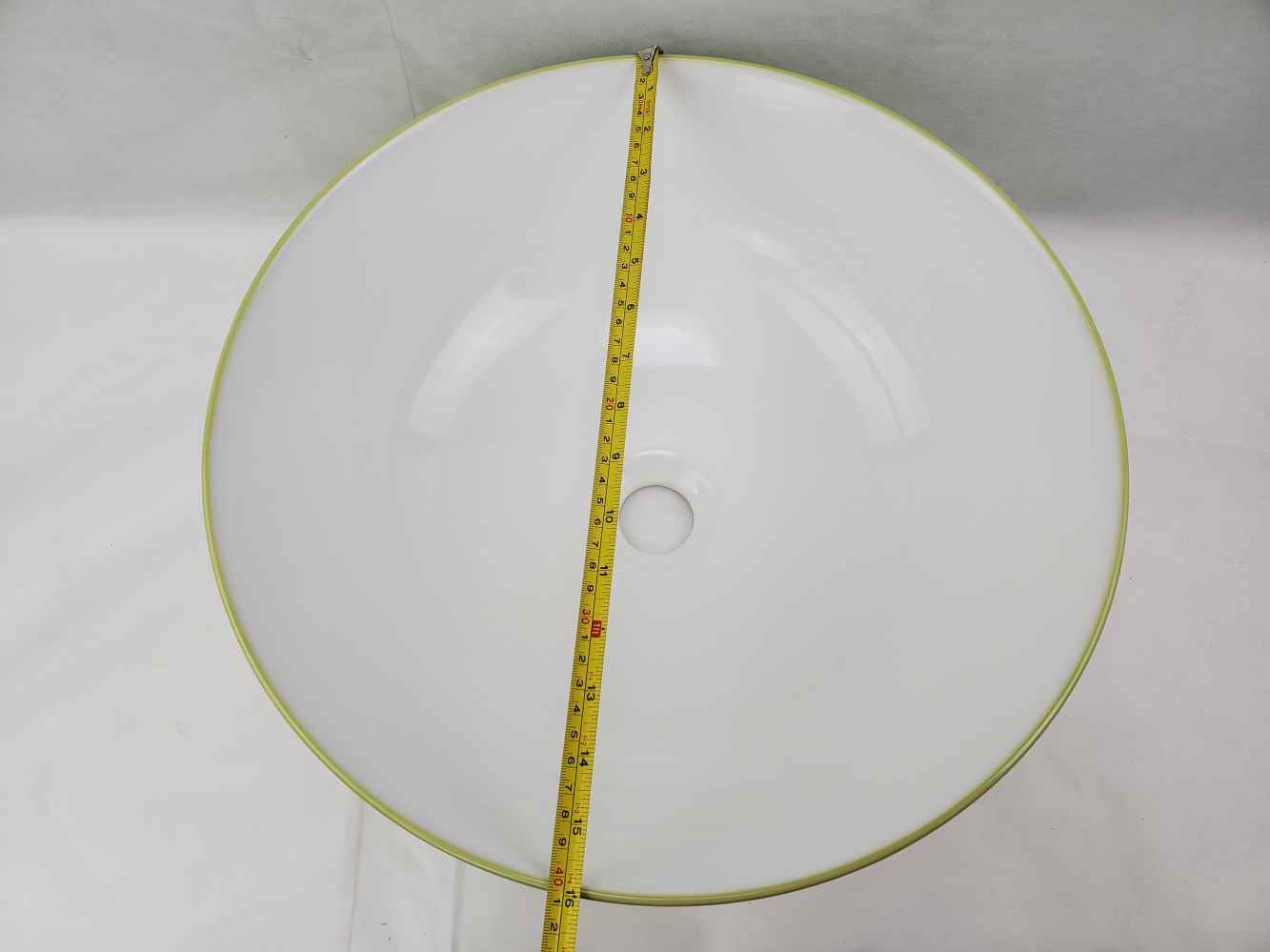 16.34-in. x 16.34-in. Round Bathroom Vessel Sink Olive Swirl-White Enamel Glaze