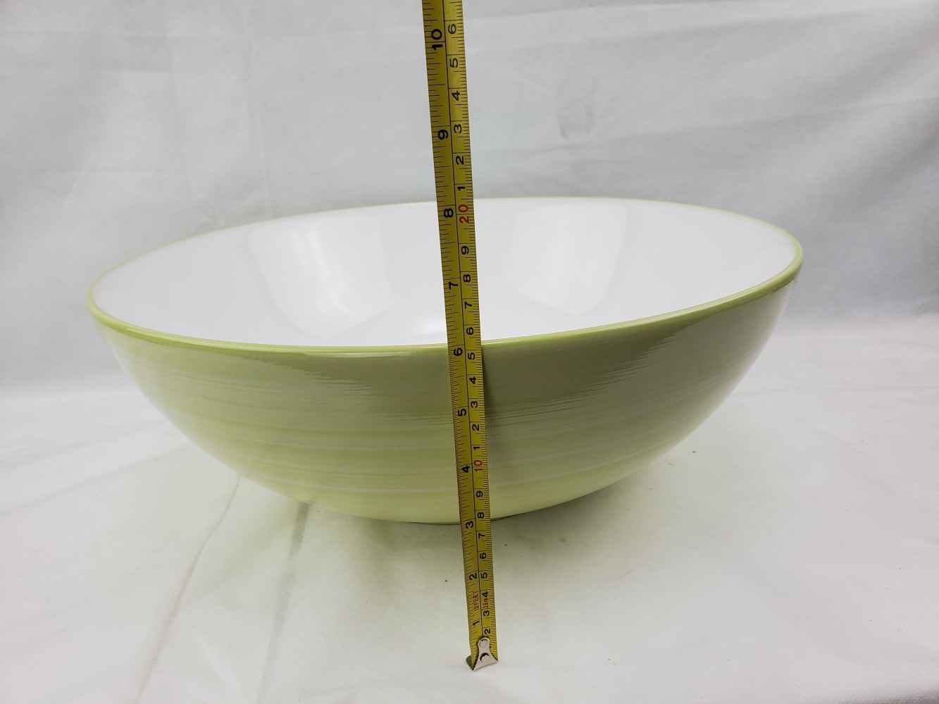 16.34-in. x 16.34-in. Round Bathroom Vessel Sink Olive Swirl-White Enamel Glaze
