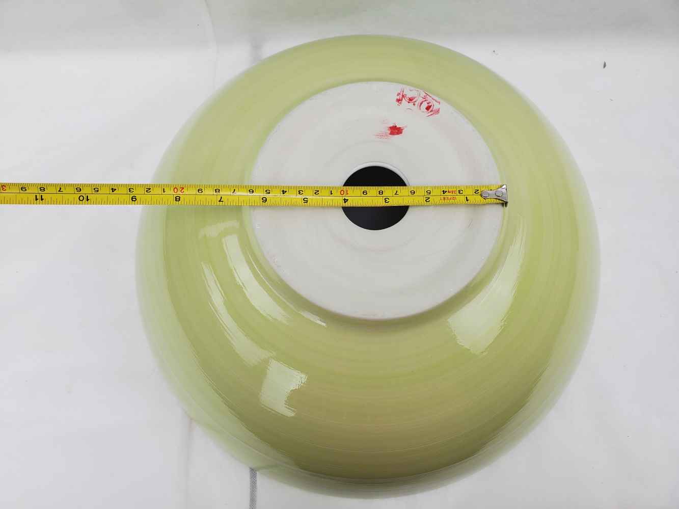 16.34-in. x 16.34-in. Round Bathroom Vessel Sink Olive Swirl-White Enamel Glaze