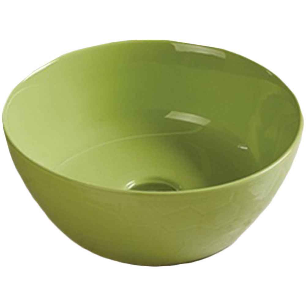 14.09-in. x 14.09-in. Round Bathroom Vessel Sink Olive Enamel Glaze