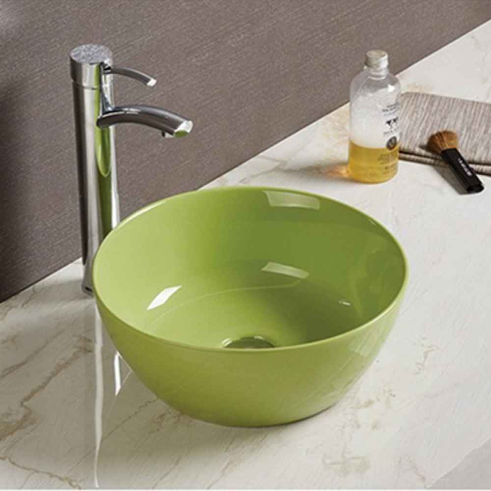 14.09-in. x 14.09-in. Bathroom Vessel Sink Olive Enamel Glaze