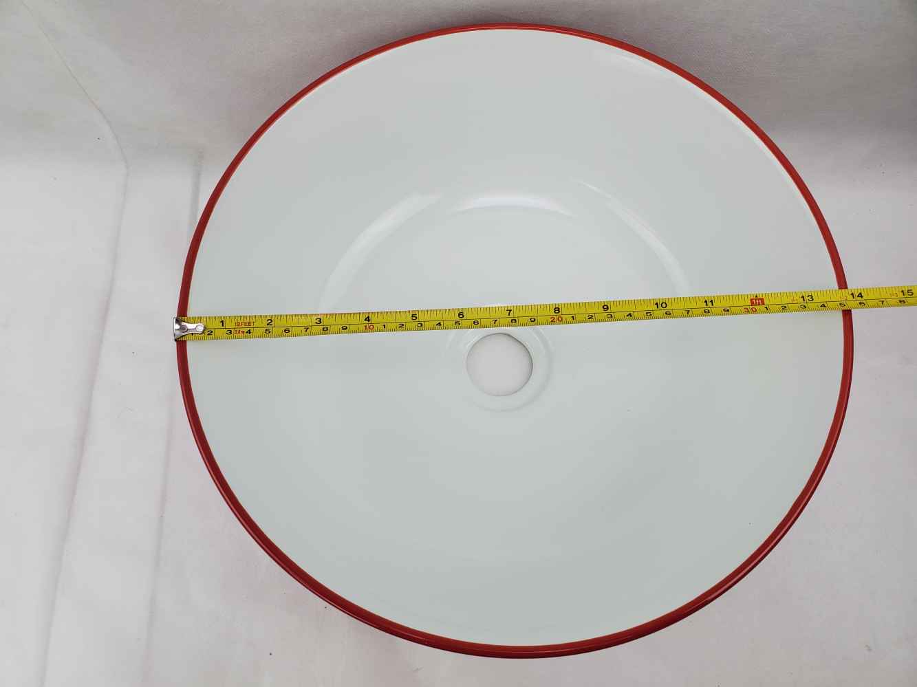 14.09-in. x 14.09-in. Round Bathroom Vessel Sink Red-White Enamel Glaze