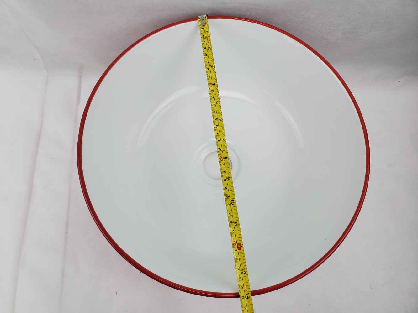 14.09-in. x 14.09-in. Round Bathroom Vessel Sink Red-White Enamel Glaze
